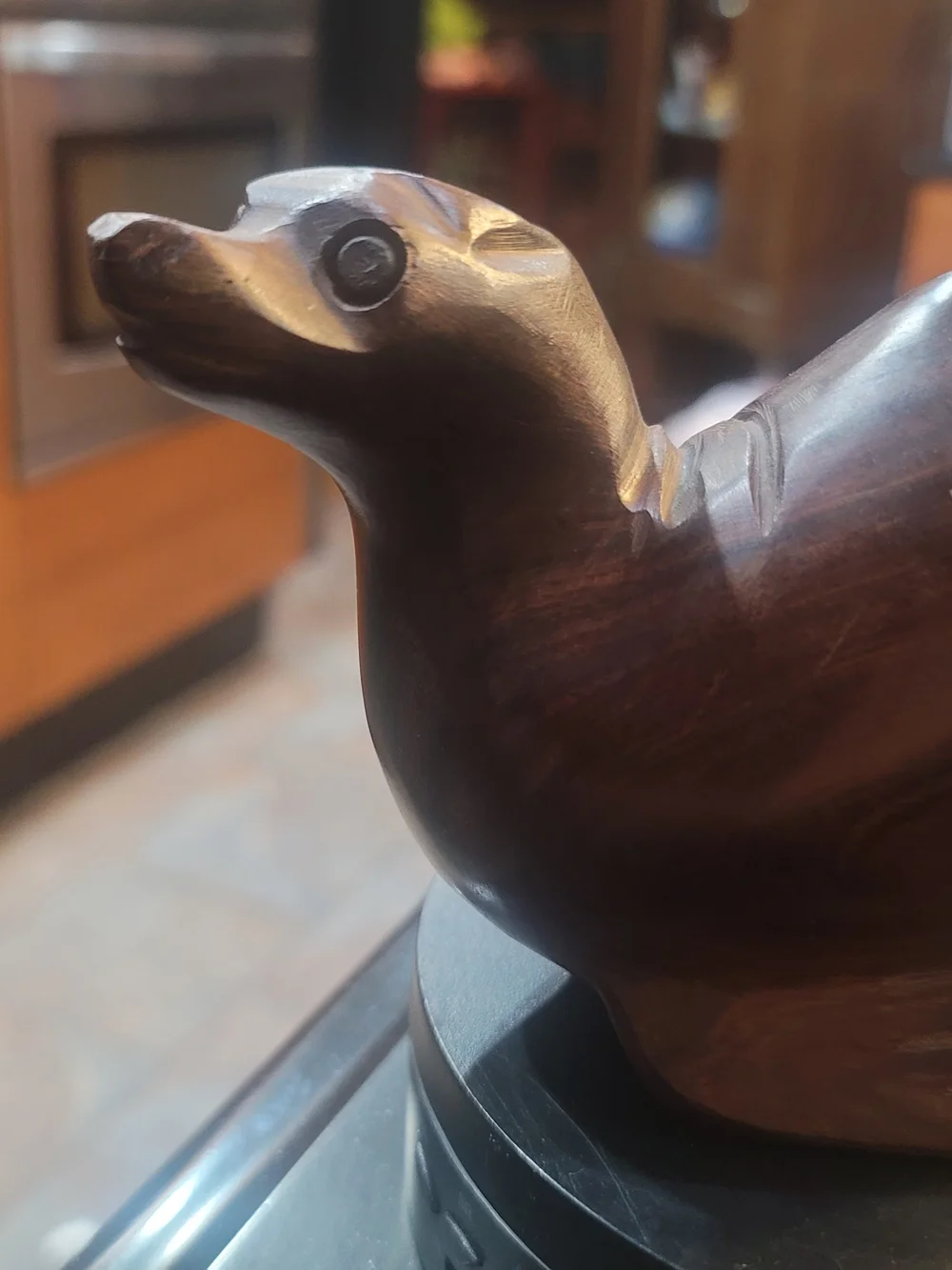 Handcarved Brown Wooden Seal Figurine Decorative Accent